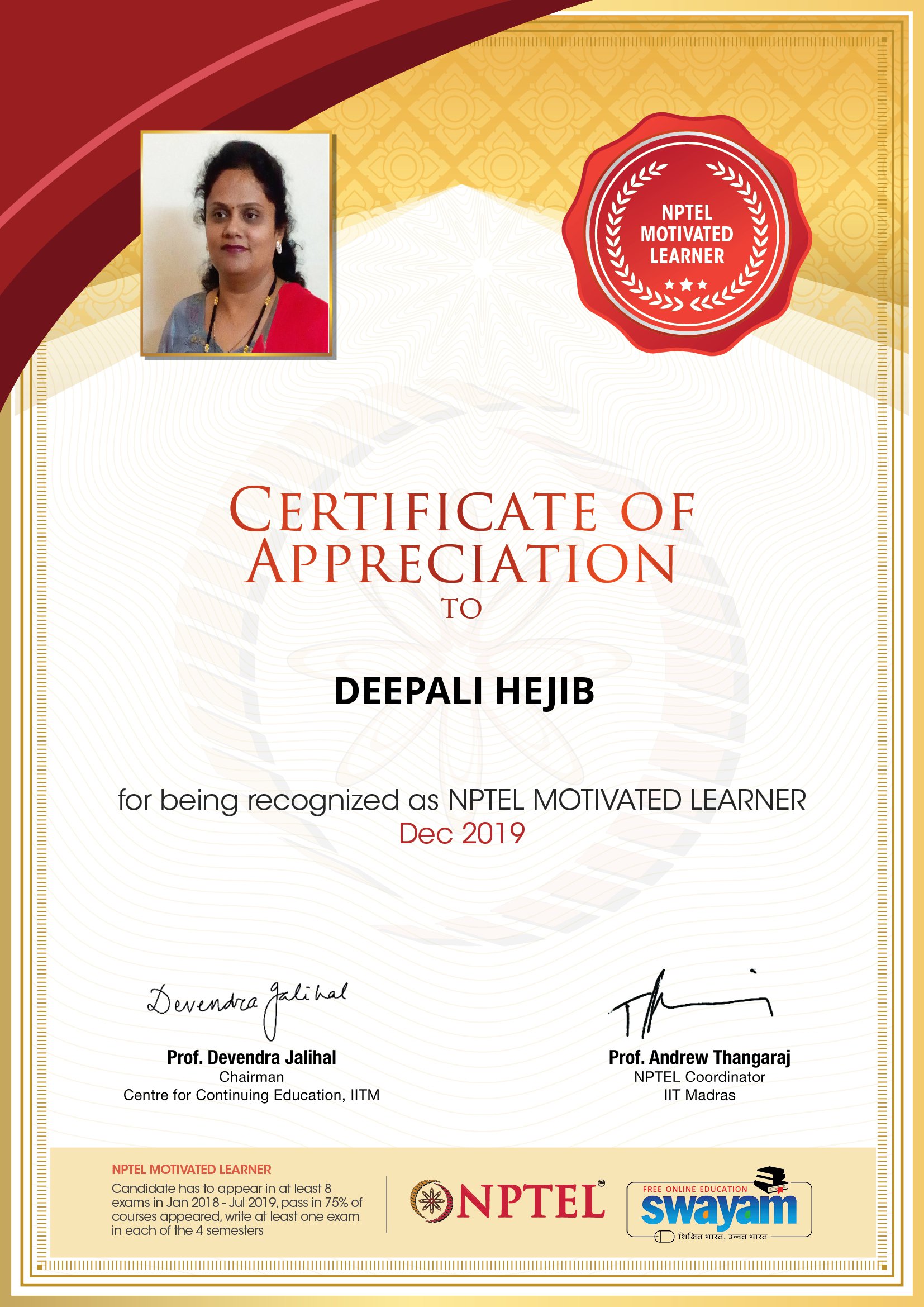 NPTEL certification  of Motivated Learner